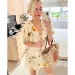 NWT H&M Linen Blend Wildflower Short Dress